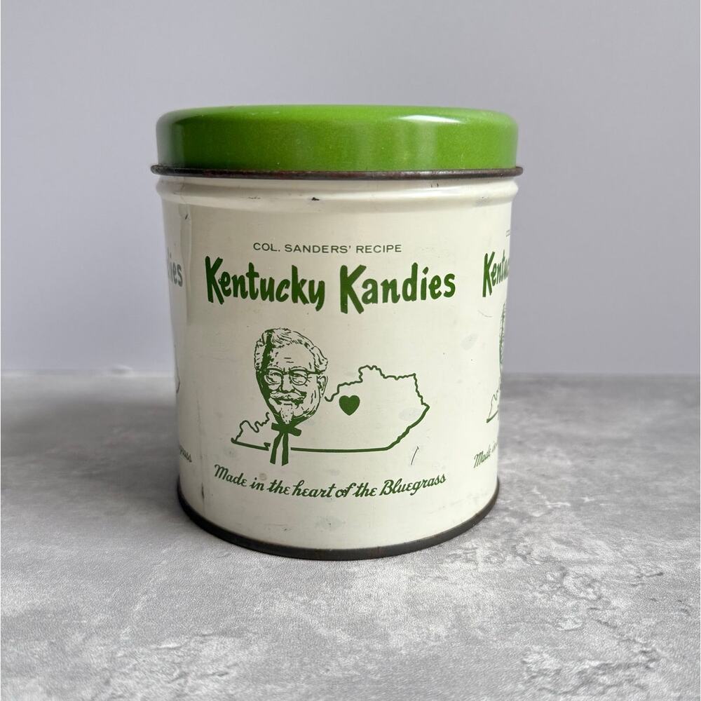 Vintage Kentucky Kandies Cream Candy Metal Tin GREEN LID Colonel Sanders RARE - Picture 1 of 9